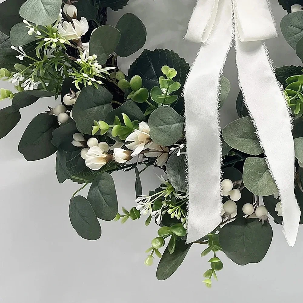 My Texas‎ House Decorative Wreath – Green White Ribbon Bow, Spring Easter